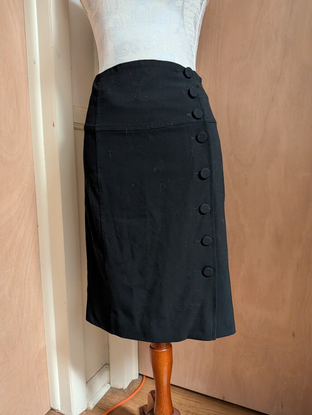 Elevenses Vintage Black High Waist A-Line Skirt Covered Buttons